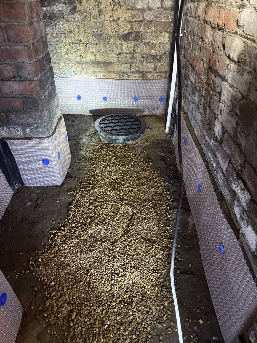 Perimeter drainage run and Type C cavity drain membrane