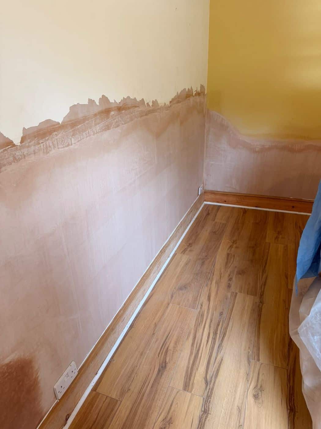 New salt-neutralising plaster applied and ready for decoration