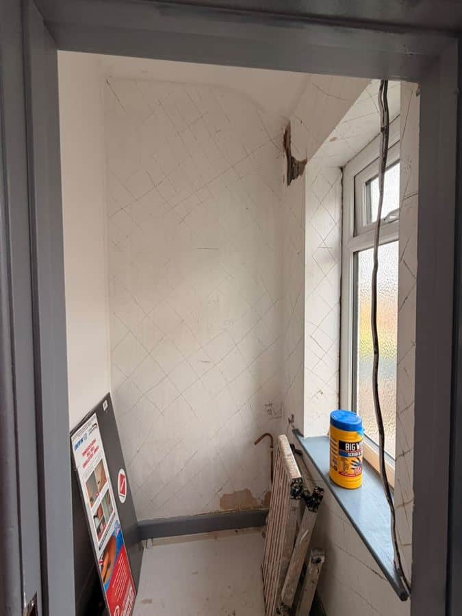 Wall surface prepared and keyed, ready for the Isotherm system